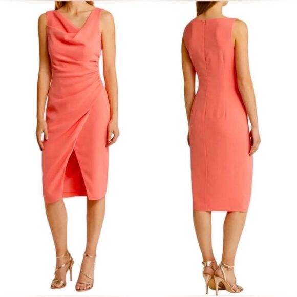 Black Halo NWT Legend Sleeveless Ruched SheathDress in Flamingo Size 6